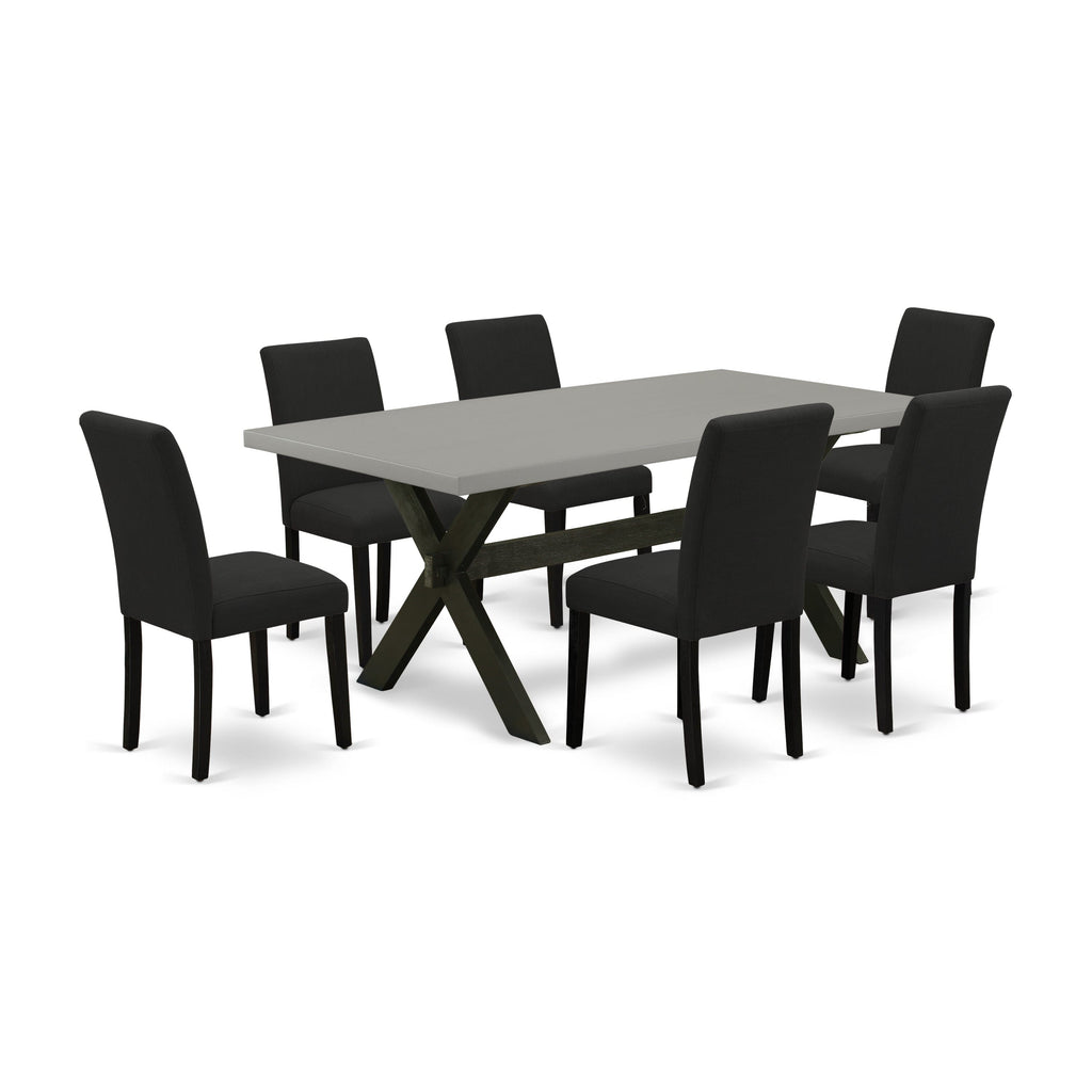 X697A7PT6-V 7-Piece Contemporary Dining Table Set with X-Legs and Upholstered Chairs