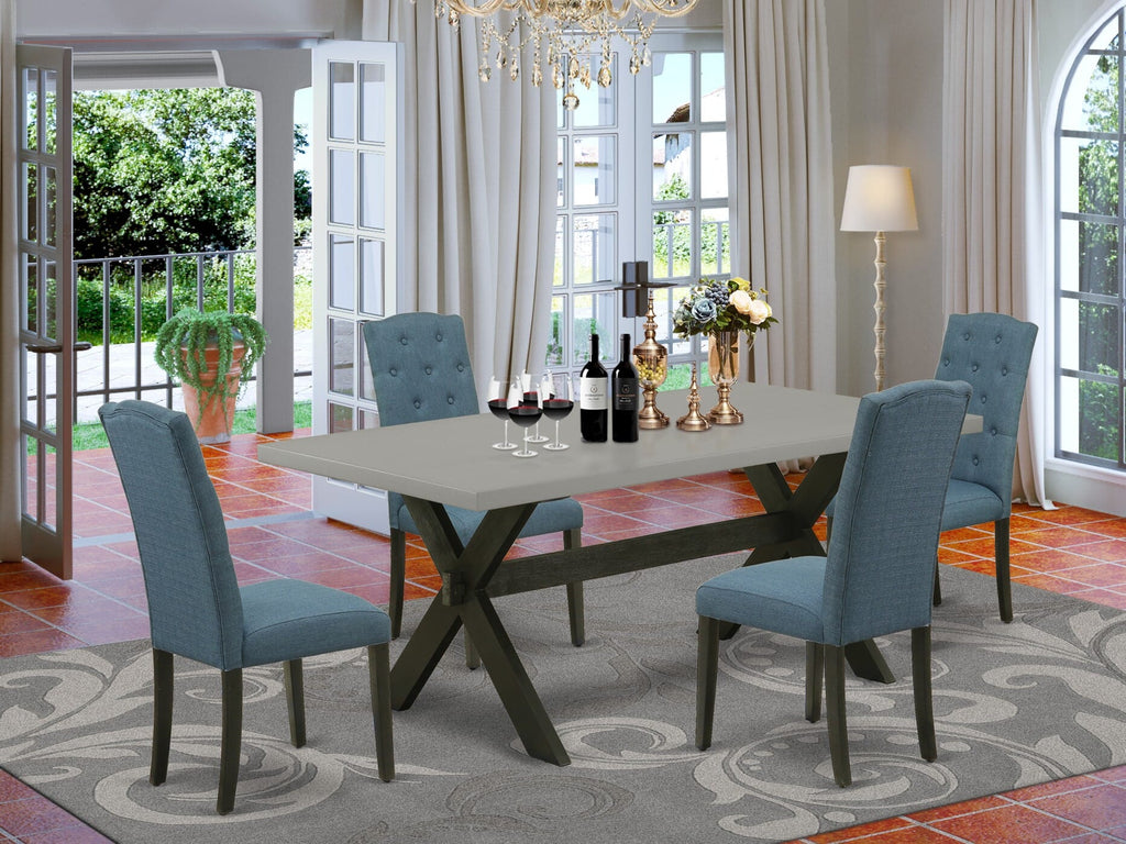 X697CNCJP-X Elegant 5-Piece Dining Ensemble Featuring Stylish Rectangular Table and 4 Chic Blue Chairs, 40x72