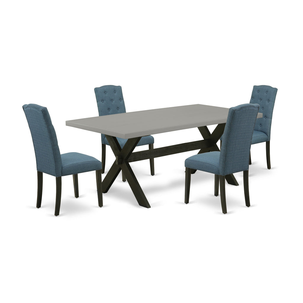 X697CNCJP-X Elegant 5-Piece Dining Ensemble Featuring Stylish Rectangular Table and 4 Chic Blue Chairs, 40x72