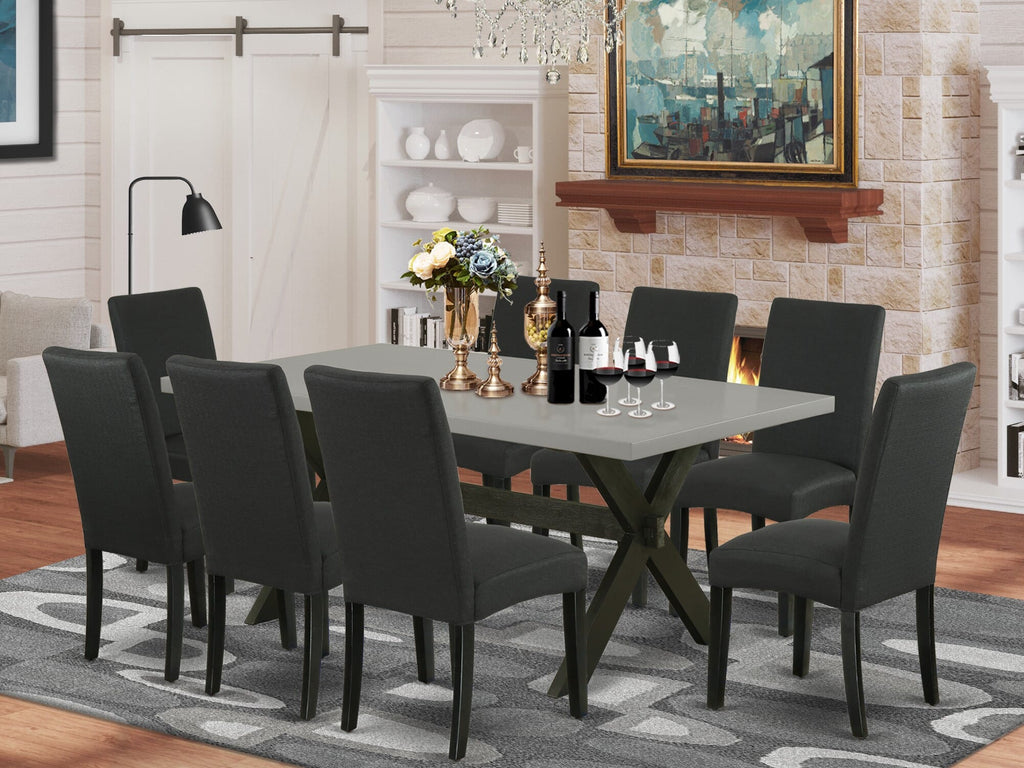 X697DNTTN-4 9-Piece Dining Room Set with Rectangular X-Leg Table & 8 Upholstered Chairs, 40x72