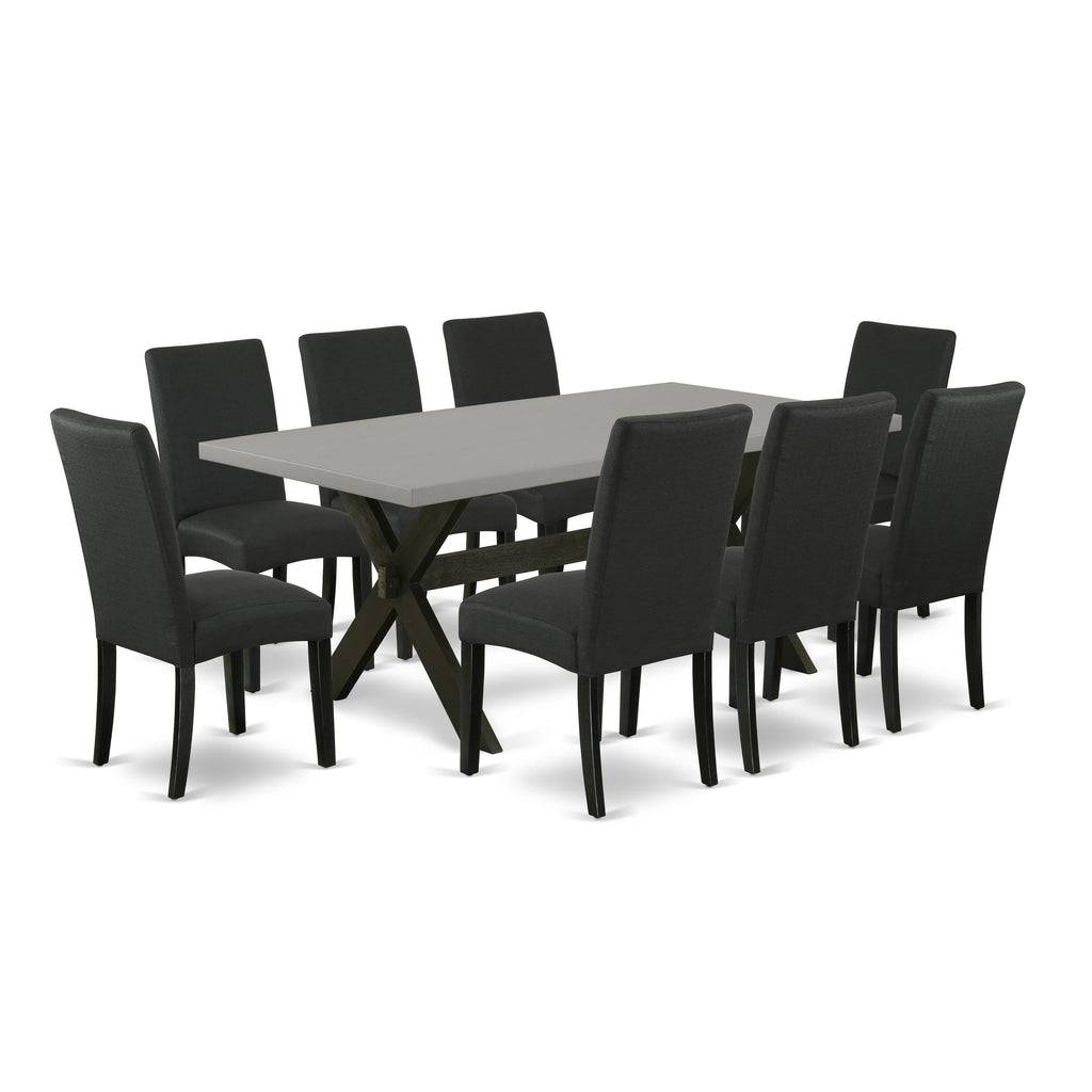 X697DNTTN-4 9-Piece Dining Room Set with Rectangular X-Leg Table & 8 Upholstered Chairs, 40x72