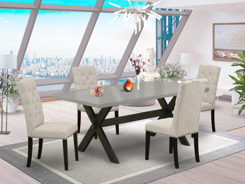 X697ERSFW-Q Rectangle Dining Table with X-Legs and 4 Parson Chairs in Doeskin Linen, 5-Piece Set, 40x72 Multi-Hue