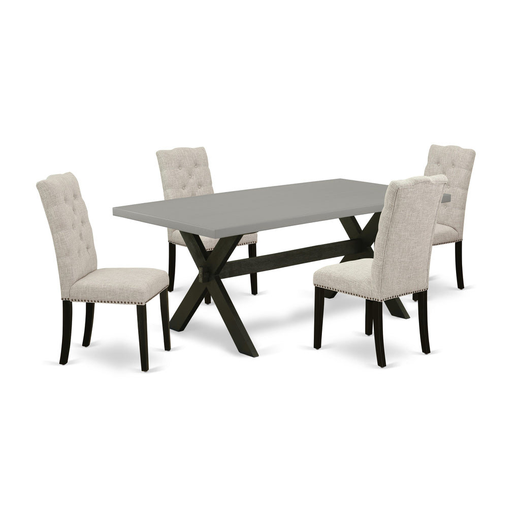 X697ERSFW-Q Rectangle Dining Table with X-Legs and 4 Parson Chairs in Doeskin Linen, 5-Piece Set, 40x72 Multi-Hue