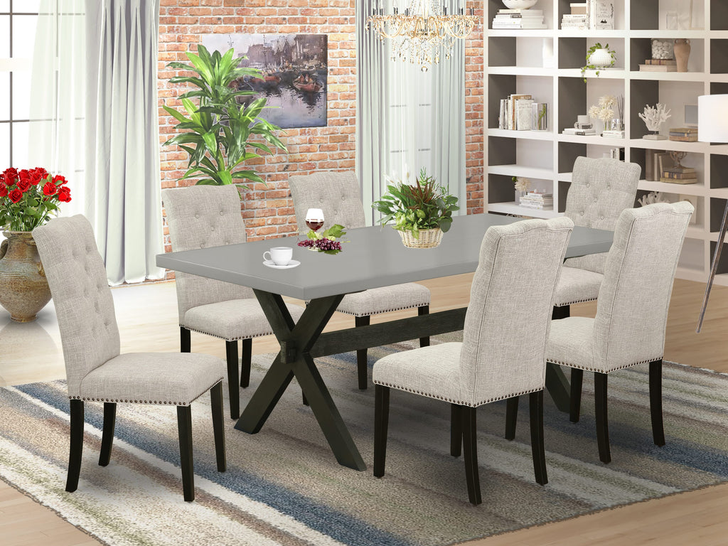 X697EW4WJ-P 7-Piece Classic Dining Ensemble with Rectangle Table & Plush Upholstered Chairs
