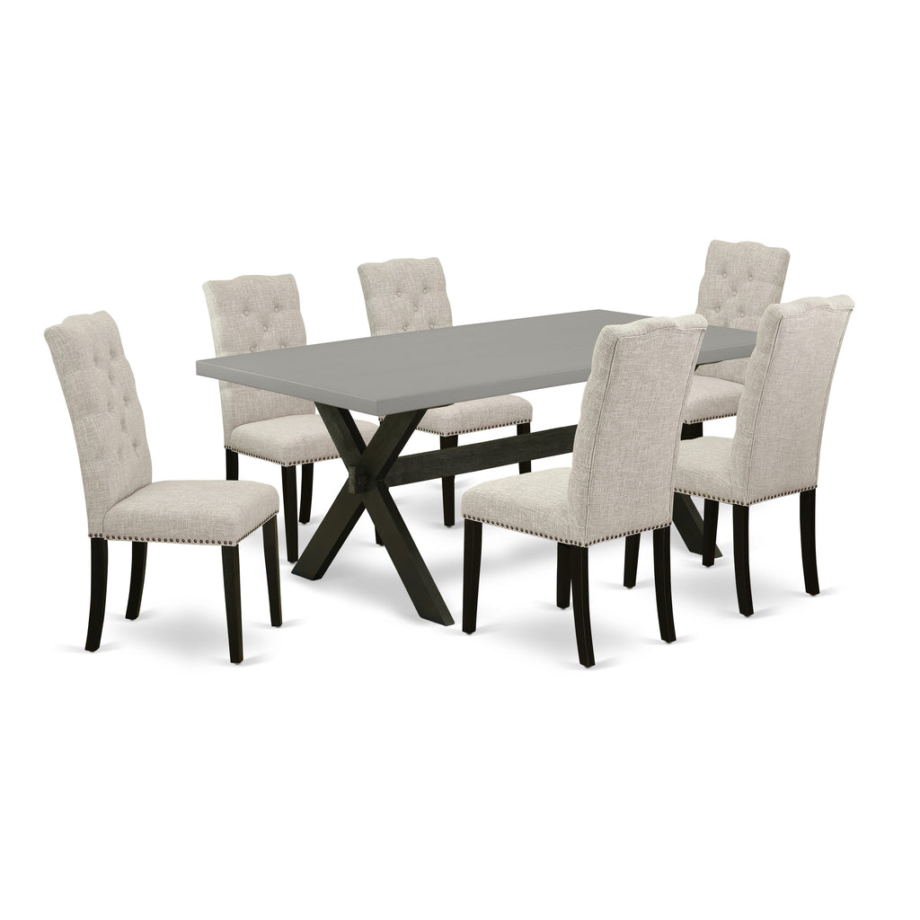 X697EW4WJ-P 7-Piece Classic Dining Ensemble with Rectangle Table & Plush Upholstered Chairs