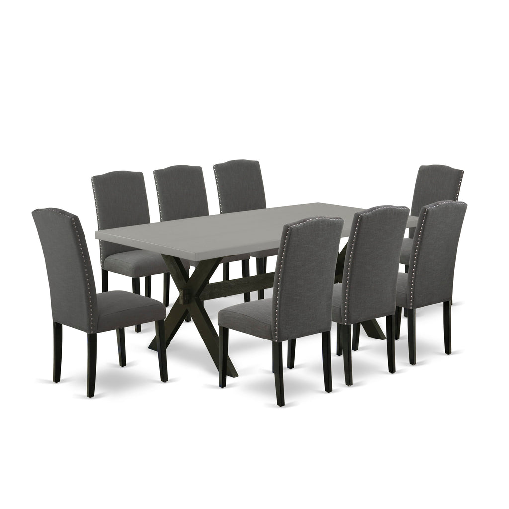 X697EVHZF-1  9-Piece Dining Set with Rectangular Table and Dark Gotham Chairs, 40x72, Multi-Color
