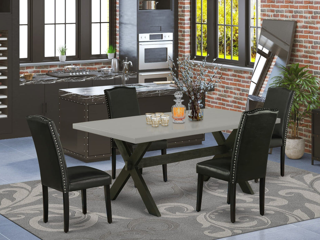 X697EU8GY-C Elegant Rectangle Dining Set with X-Legs and Four Luxury Upholstered Chairs for Kitchen or Dining, Spacious 40x72 in, Multi-Color