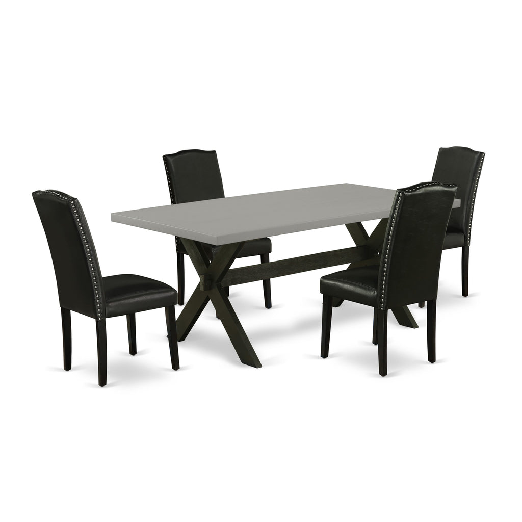 X697EU8GY-C Elegant Rectangle Dining Set with X-Legs and Four Luxury Upholstered Chairs for Kitchen or Dining, Spacious 40x72 in, Multi-Color