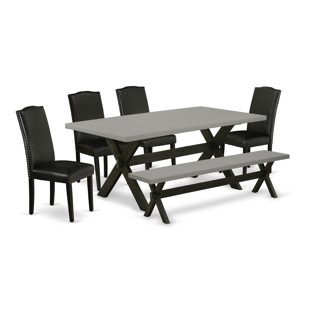 Versatile X697E4U6A-U 6-Piece Dining Ensemble Rectangular Table w/ X-Legs, 4 Parson Chairs & Bench, 72x40, Multi-Colored Flair