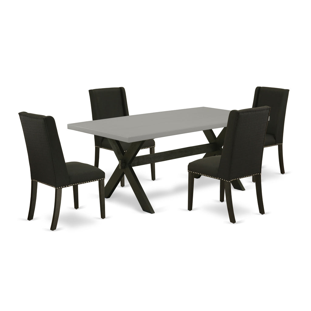 X697FKEQM-1 Dining Set Five Piece Ensemble with Rectangle Table and Four Black Parson Chairs