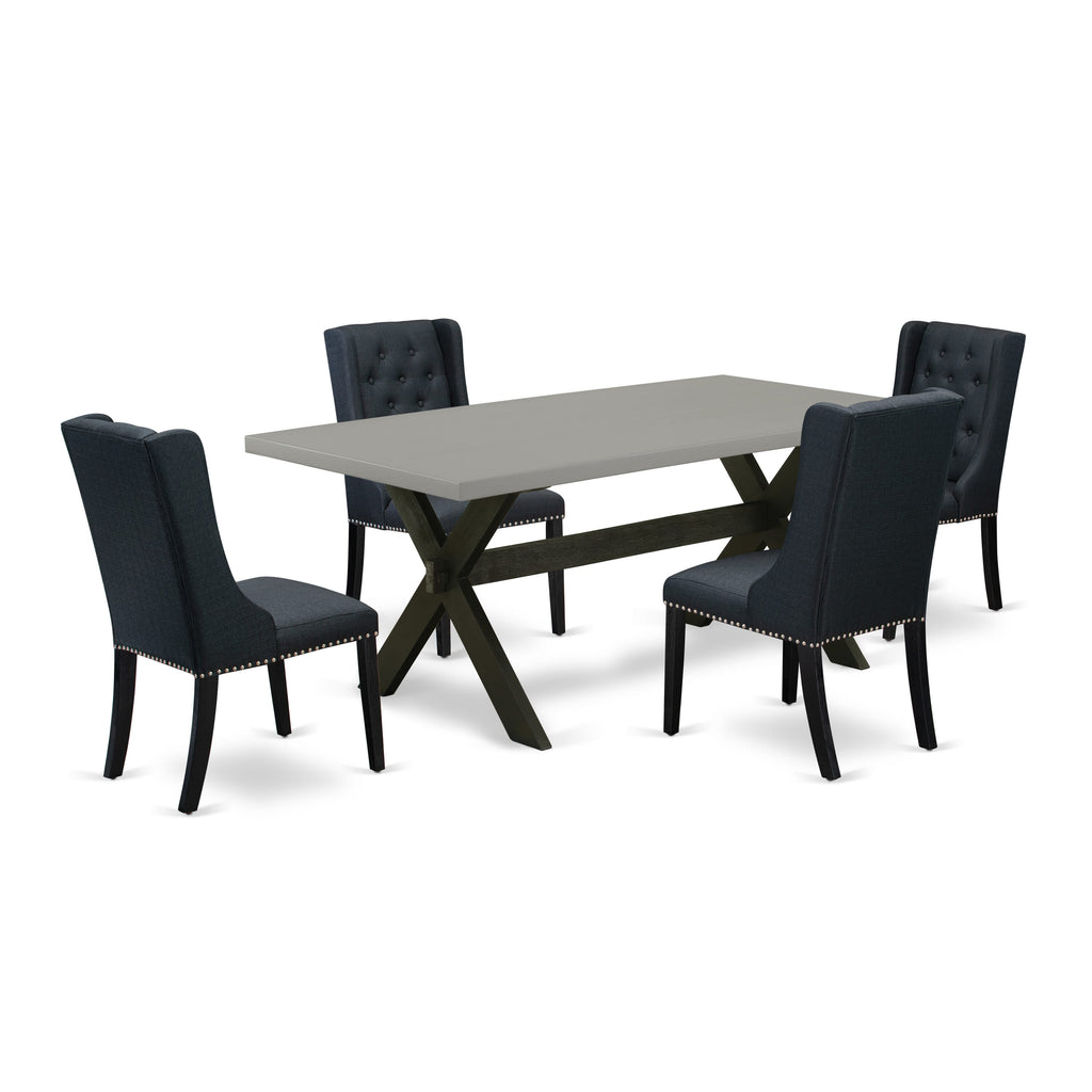 X697F1F6U-0 5 Piece Dining Ensemble for Four - Table with X-Legs & Black Fabric Chairs 40 x 72 in.