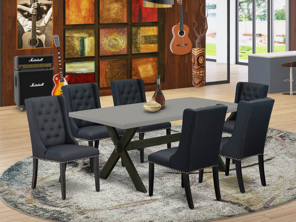 X697FCNWH-4 7-Piece Dining Ensemble with Rectangular Table & 6 Parsons Chairs, Multi-Tone Linen