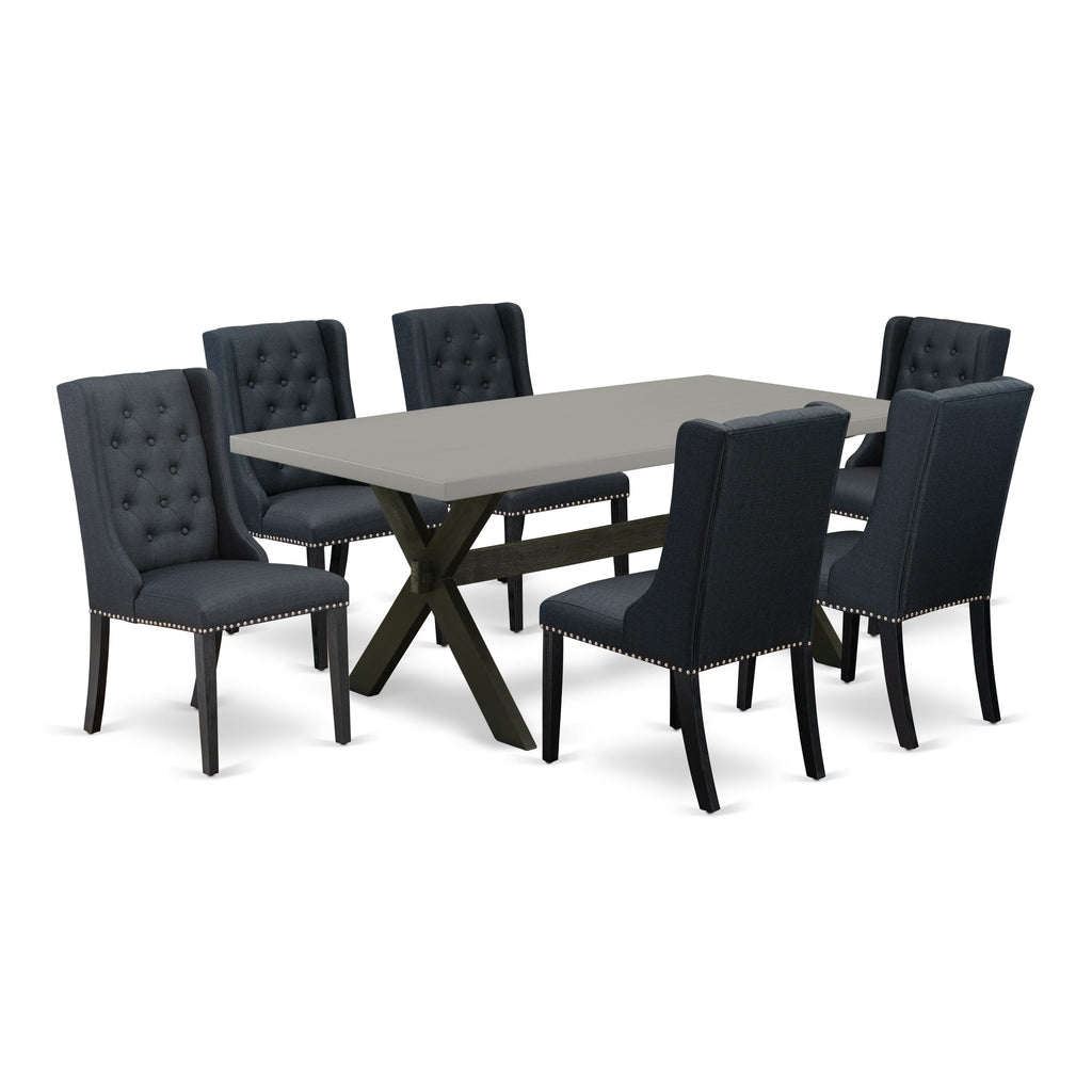 X697FCNWH-4 7-Piece Dining Ensemble with Rectangular Table & 6 Parsons Chairs, Multi-Tone Linen