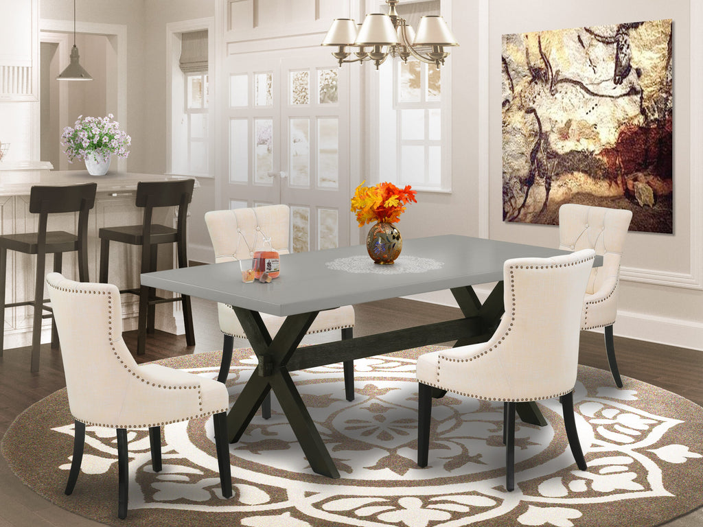 Transitional Dining Set X697F2V64-8 Elegant Rectangular Table and Cushioned Beige Seats for Four