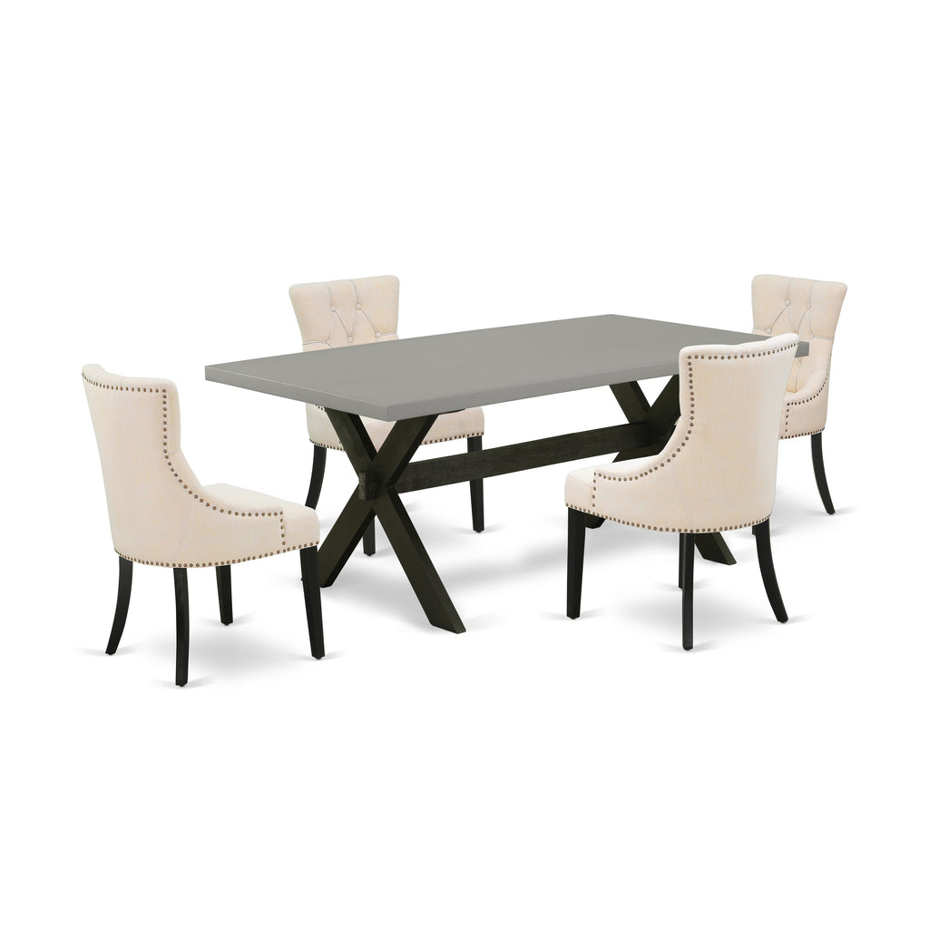 Transitional Dining Set X697F2V64-8 Elegant Rectangular Table and Cushioned Beige Seats for Four