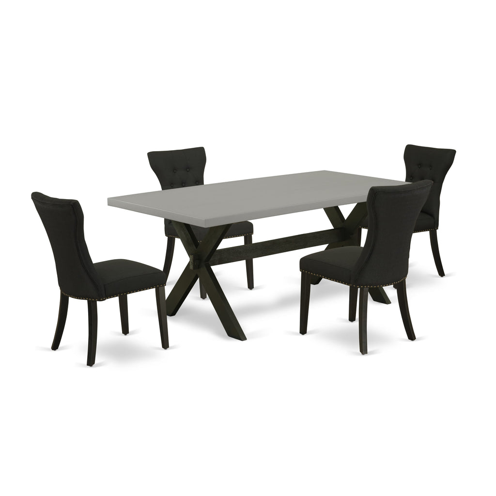 X697G63F2-H - Elegant 5-Piece Dining Set with X-Leg Rectangular Table & 4 Fabric Chairs, Multi-Tone