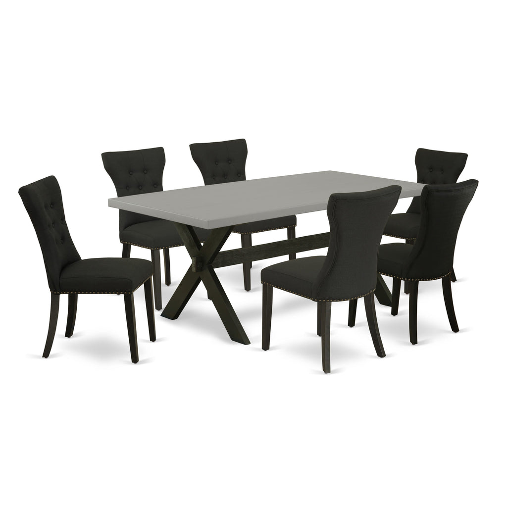 X697GJZLO-V 7-Piece Set with Rectangular Table and Upholstered Chairs - 40x72 Inch Multi-Color Design