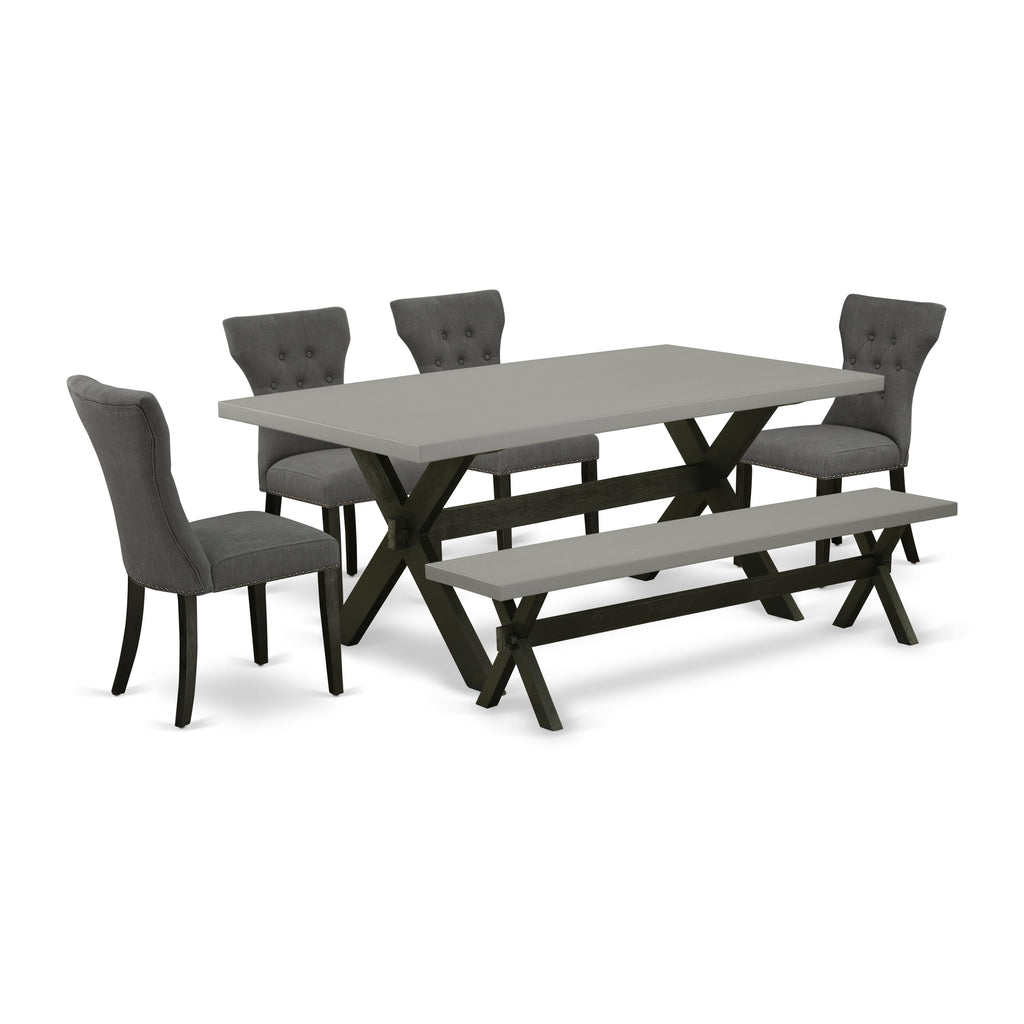 X697GS2TM-N 6-Piece Dining Collection with Rectangular Table, X-Style Legs, Chairs & Bench