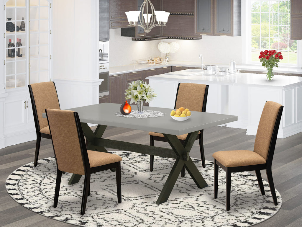 5-Piece Dining Set with X697LTKDS-1, Rectangle Table & Sable Linen Chairs, 72 Inch