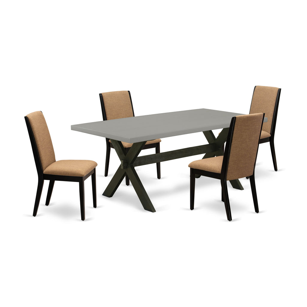 5-Piece Dining Set with X697LTKDS-1, Rectangle Table & Sable Linen Chairs, 72 Inch