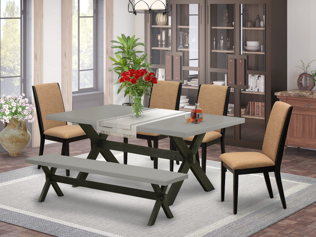 X697LR1PJ-X Dining Set with Table, Sable Chairs & Bench for Modern Spaces, 6 Piece - 40x72 Multi-Color
