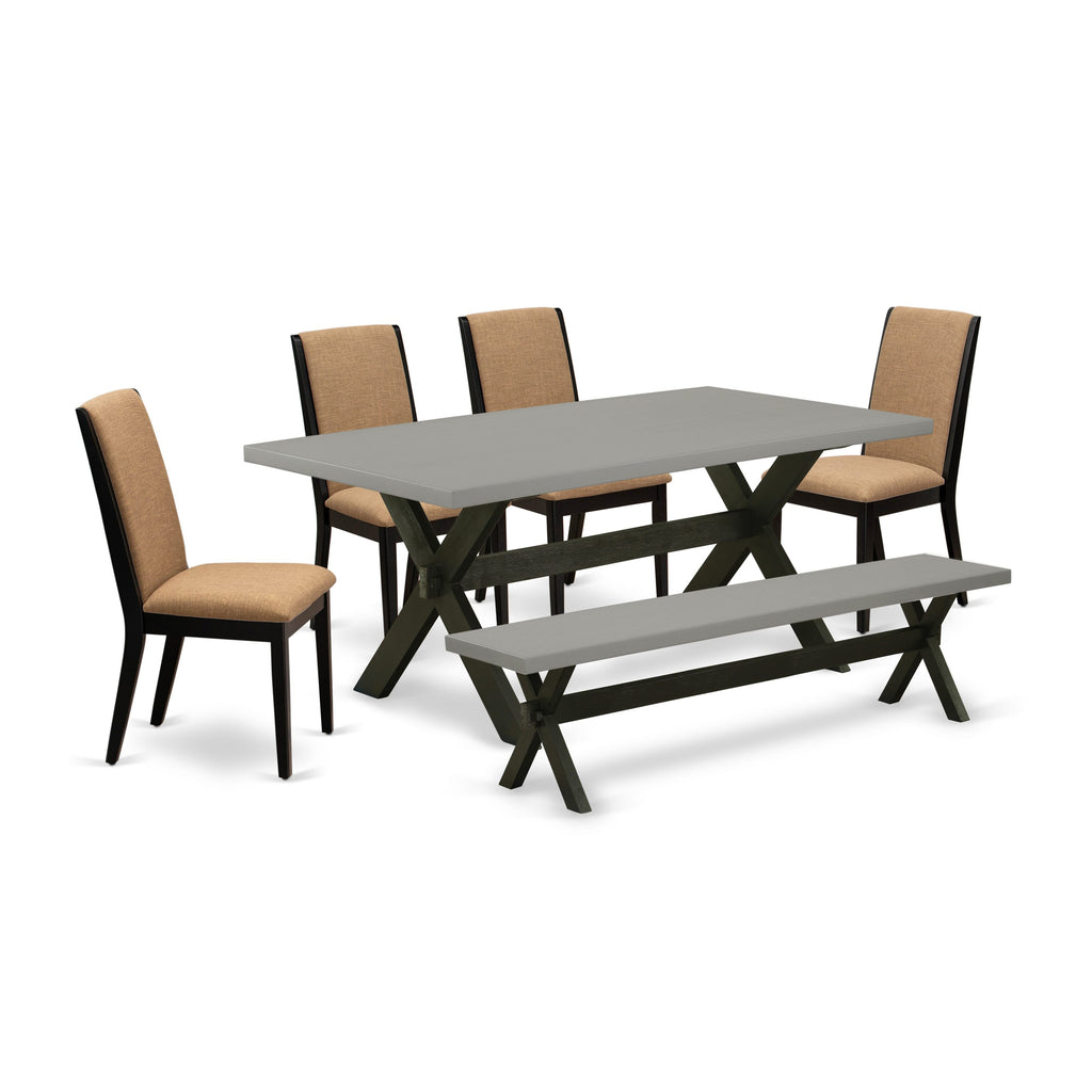 X697LR1PJ-X Dining Set with Table, Sable Chairs & Bench for Modern Spaces, 6 Piece - 40x72 Multi-Color