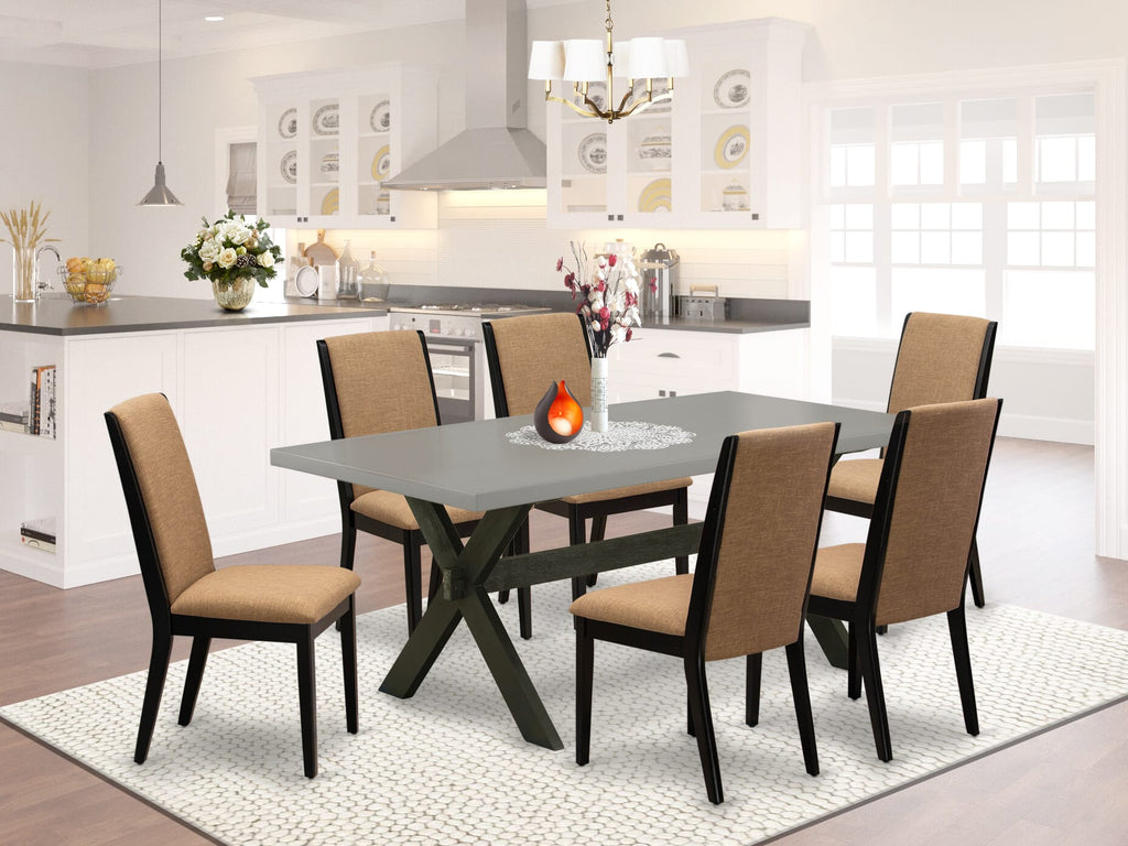 X697LM6K2-E Dynamic 7-Piece Dining Ensemble Featuring Rectangular Wooden Table and Sable Upholstered Chairs, 40x72