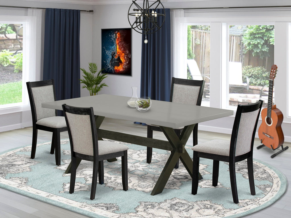 X697MRMFS-G 5-Piece Dining Set with Sturdy X-Leg Table & 4 Comfortable Shitake Linen Chairs, Multi-Color