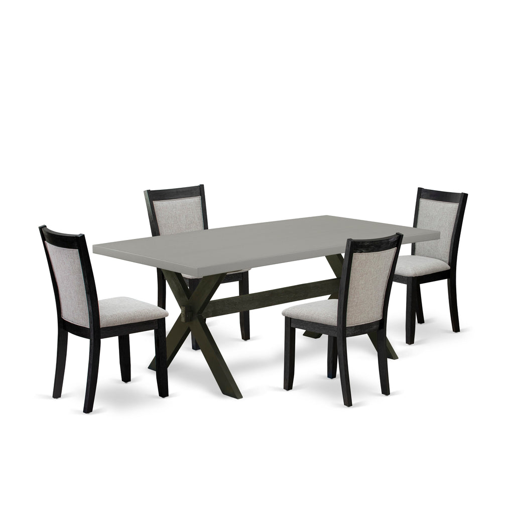 X697MRMFS-G 5-Piece Dining Set with Sturdy X-Leg Table & 4 Comfortable Shitake Linen Chairs, Multi-Color