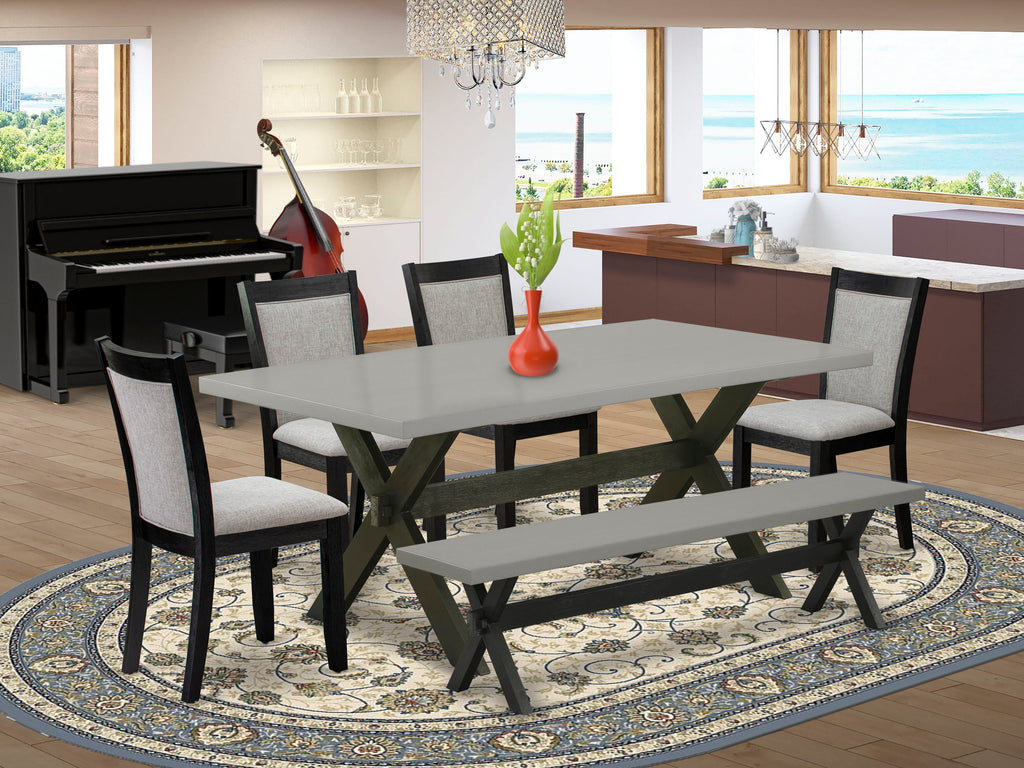 X697M4FL7-M 6-Piece Dining Set with Rectangle Table & Linen Upholstered Chairs + Bench