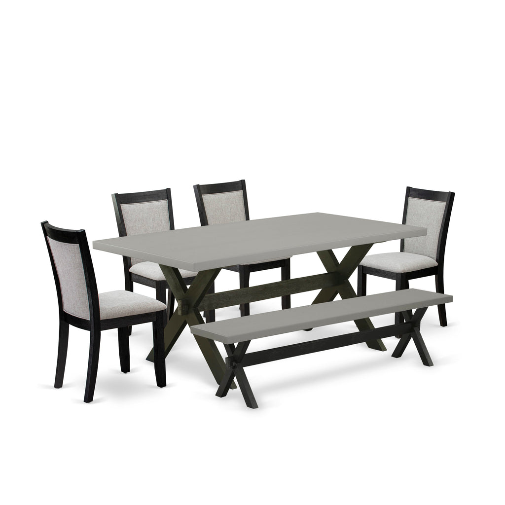 X697M4FL7-M 6-Piece Dining Set with Rectangle Table & Linen Upholstered Chairs + Bench