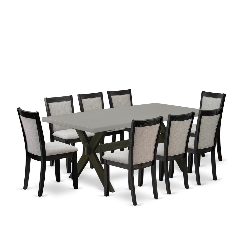 X697M1THW-E Luxurious 9-Piece Dining Set with X-Leg Table & Shitake Chairs, Multi 40x72