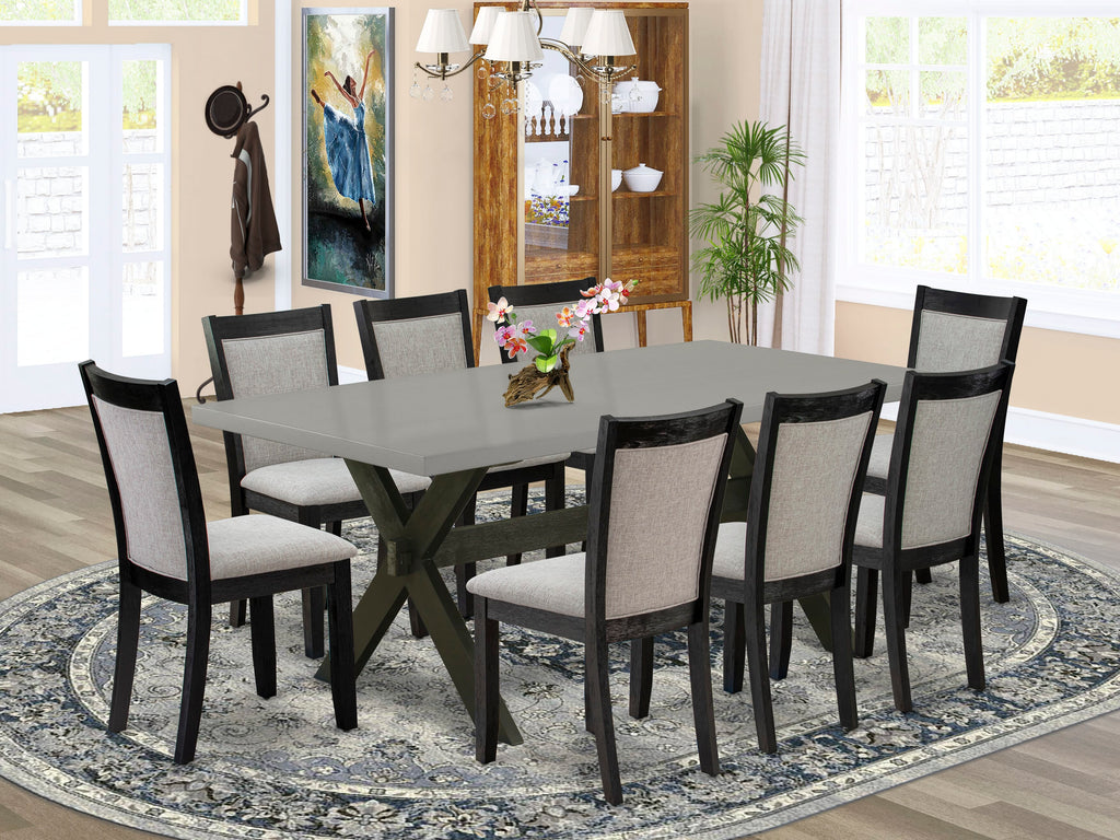 X697M1THW-E Luxurious 9-Piece Dining Set with X-Leg Table & Shitake Chairs, Multi 40x72
