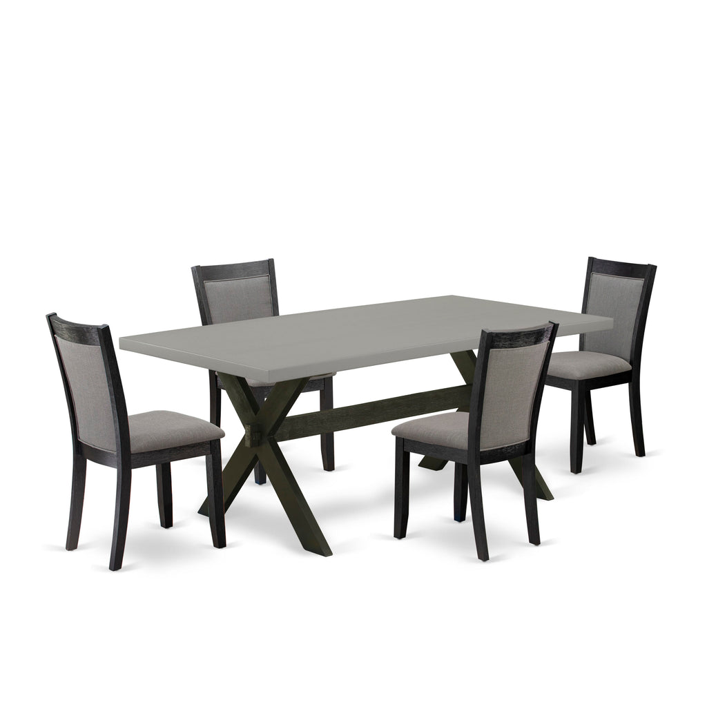 X697M6CZ8-U Sleek 5-Piece Dining Table Set with Rectangle X-Leg Table and 4 Grey Linen Chairs