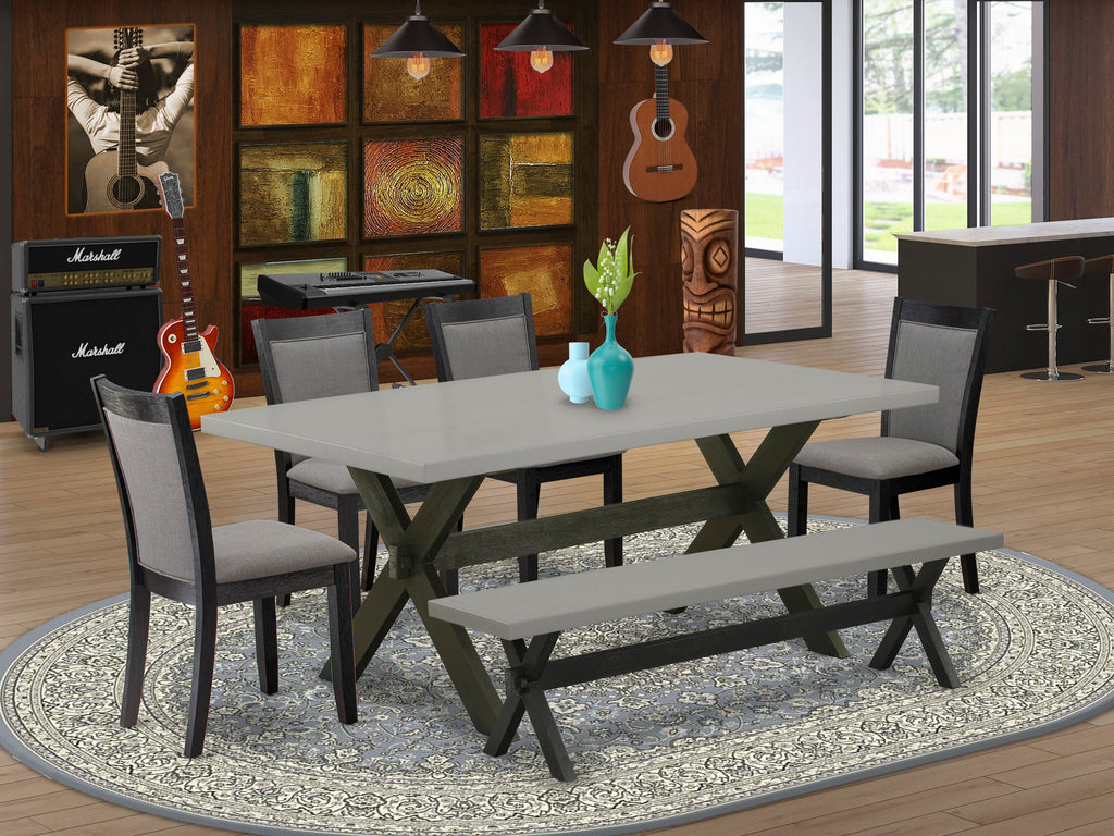 Transform Dining Set X697MD714-V Elegant Rectangular Table & Seating Ensemble with 4 Dark Grey Fabric Chairs and Bench