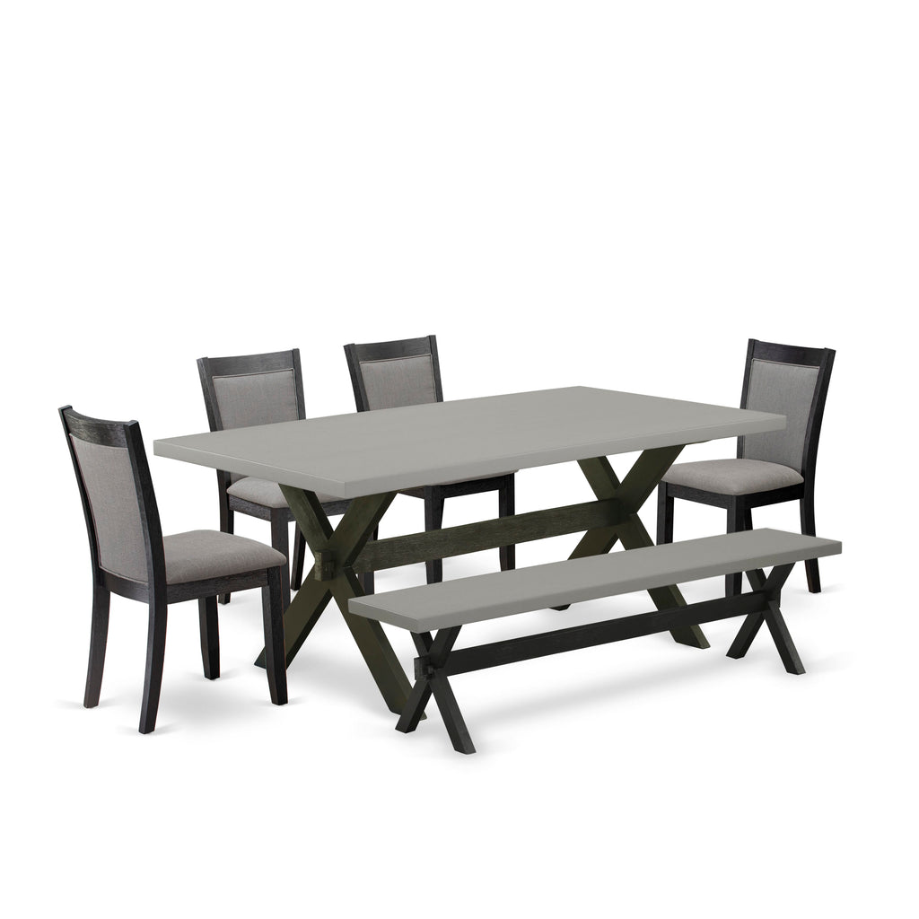 Transform Dining Set X697MD714-V Elegant Rectangular Table & Seating Ensemble with 4 Dark Grey Fabric Chairs and Bench