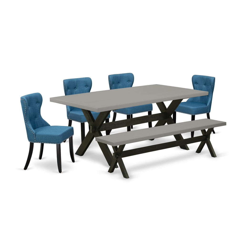X697S2HFQ-2 Dining Ensemble - 6 Piece Set with Rectangular Wood Table, Upholstered Chairs, and Bench, Multi-Color