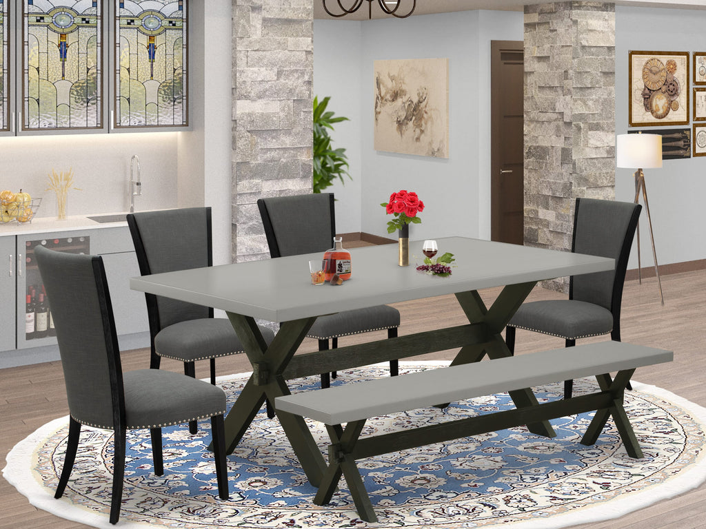 X697VF508-B Dining Suite 6-Piece Set with Rectangular Table, X-Legs, Four Gotham Chairs, Bench, 40x72