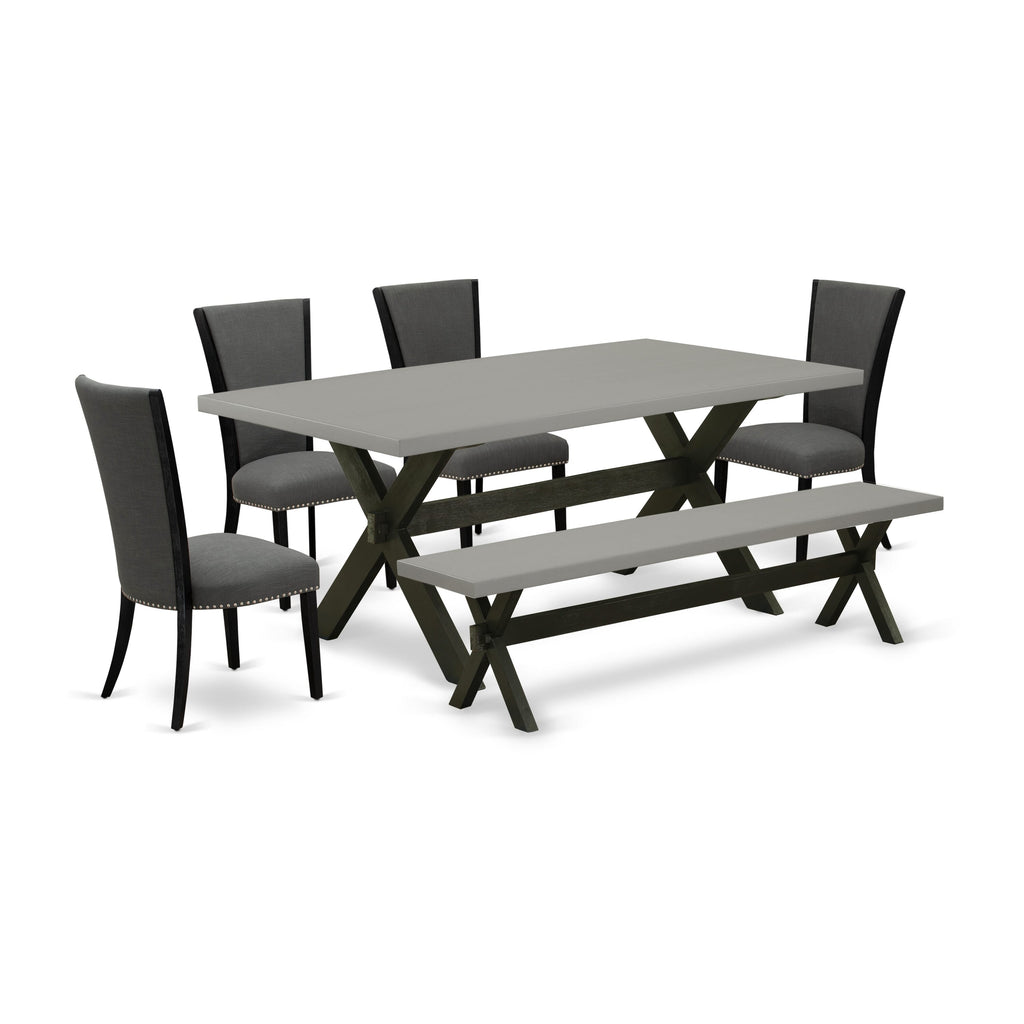 X697VF508-B Dining Suite 6-Piece Set with Rectangular Table, X-Legs, Four Gotham Chairs, Bench, 40x72