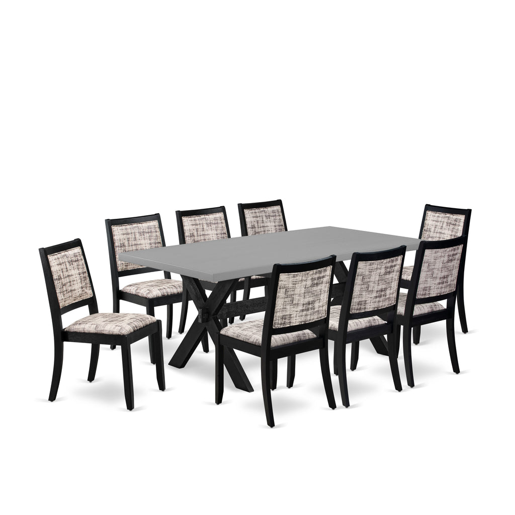 X697XZ5OV-I 9-Piece Dining Collection Cement Top Table & Modern Chairs in Unique Leather