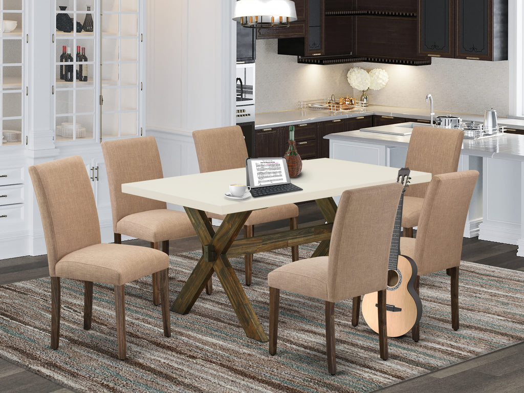 X726ADOLV-H 7 Piece Dining Ensemble with Rectangular Table & Elegant Parson Chairs in Multi-Toned Fabric