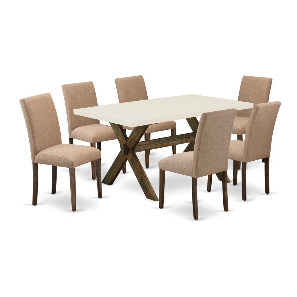 X726ADOLV-H 7 Piece Dining Ensemble with Rectangular Table & Elegant Parson Chairs in Multi-Toned Fabric