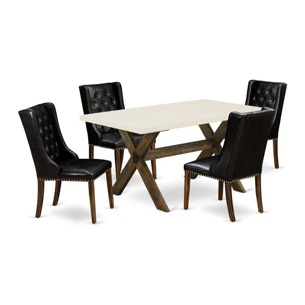 X726FYAFH-T Deluxe 5-Piece Dining Ensemble with Sleek Rectangle Table & Stylish Faux Leather Chairs, 36x60