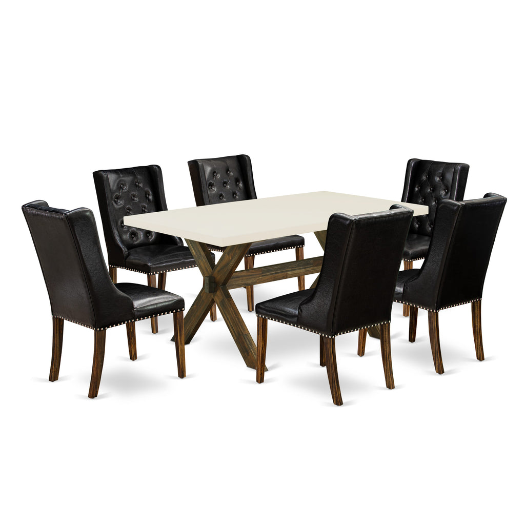 X726FXLRU-Q 7-Piece Dining Ensemble with Rectangular Table and 6 Sleek Faux Leather Chairs, Multi-Colored Elegance