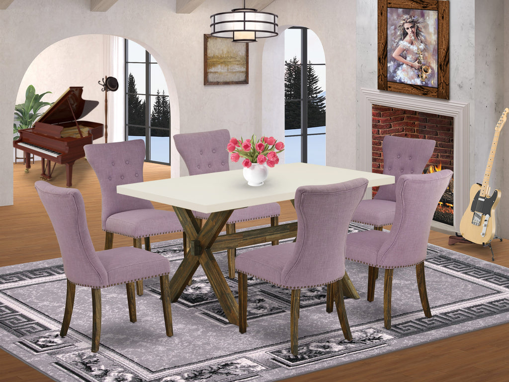 X726GCRYM-H 7-Piece Dining Ensemble with Rectangular Table & 6 Upholstered Chairs in Various Hues