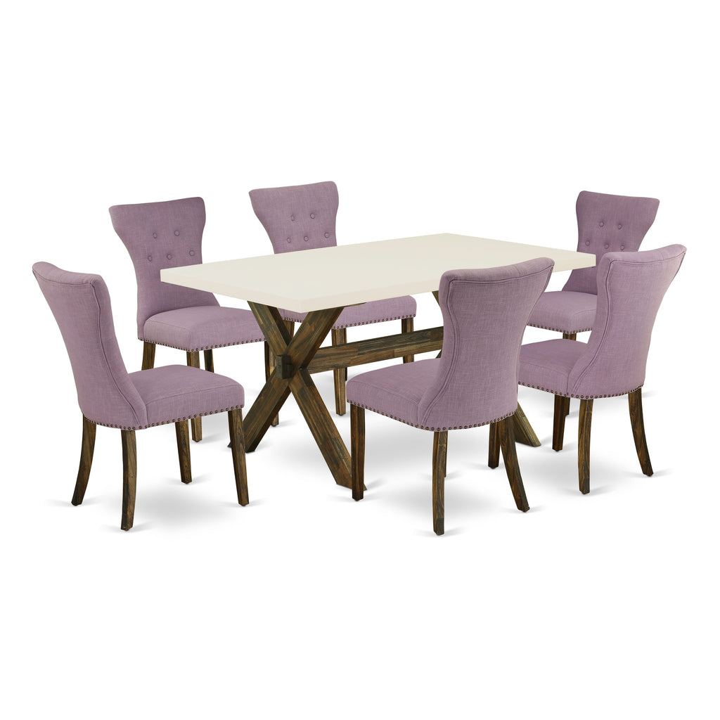 X726GCRYM-H 7-Piece Dining Ensemble with Rectangular Table & 6 Upholstered Chairs in Various Hues