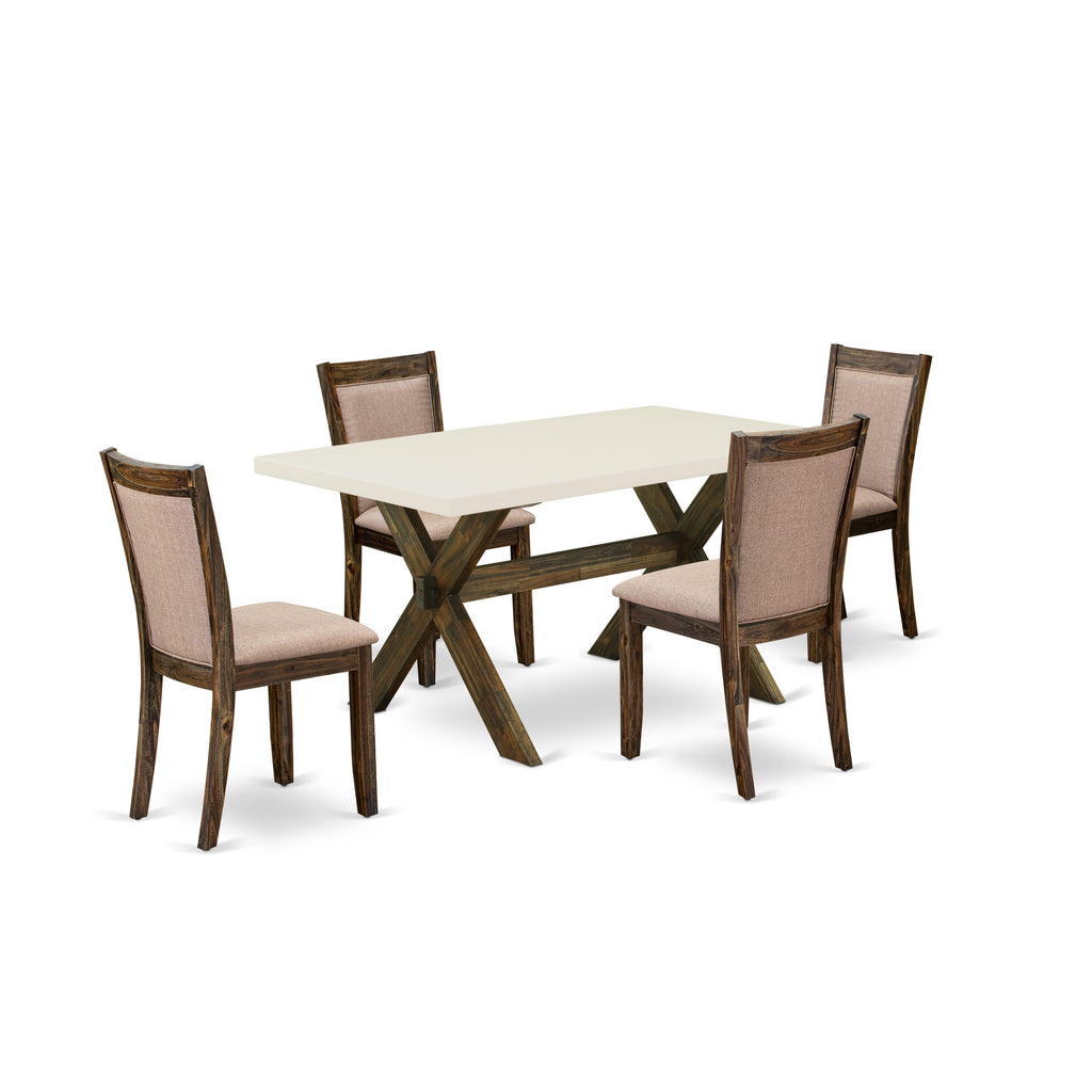 X726MORCJ-O 5-Piece Dining Ensemble with Rectangular Table & 4 Versatile Khaki Parsons Chairs, 36x60