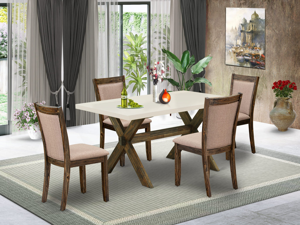 X726MORCJ-O 5-Piece Dining Ensemble with Rectangular Table & 4 Versatile Khaki Parsons Chairs, 36x60