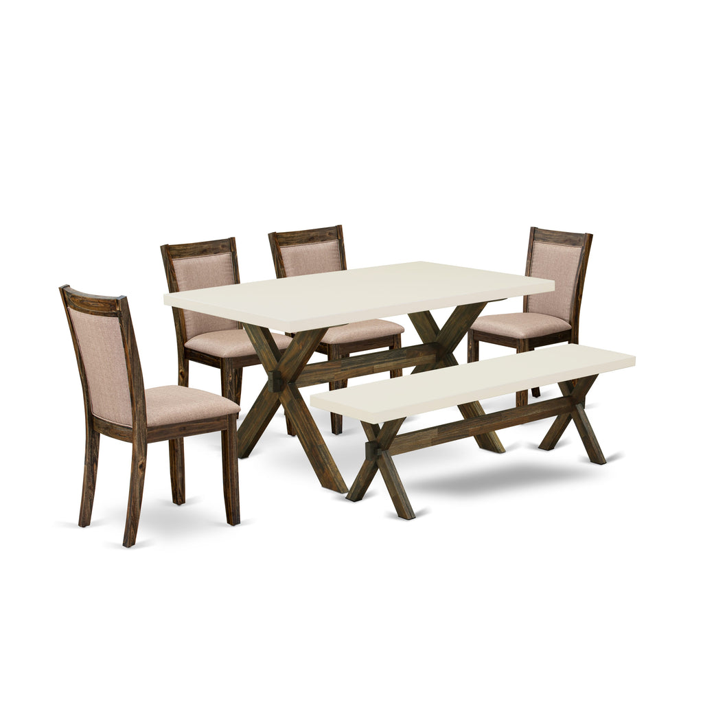 X726MBJ6C-D 6-Piece Dining Room Ensemble with X-Leg Rectangle Table and Dark Khaki Seating Set