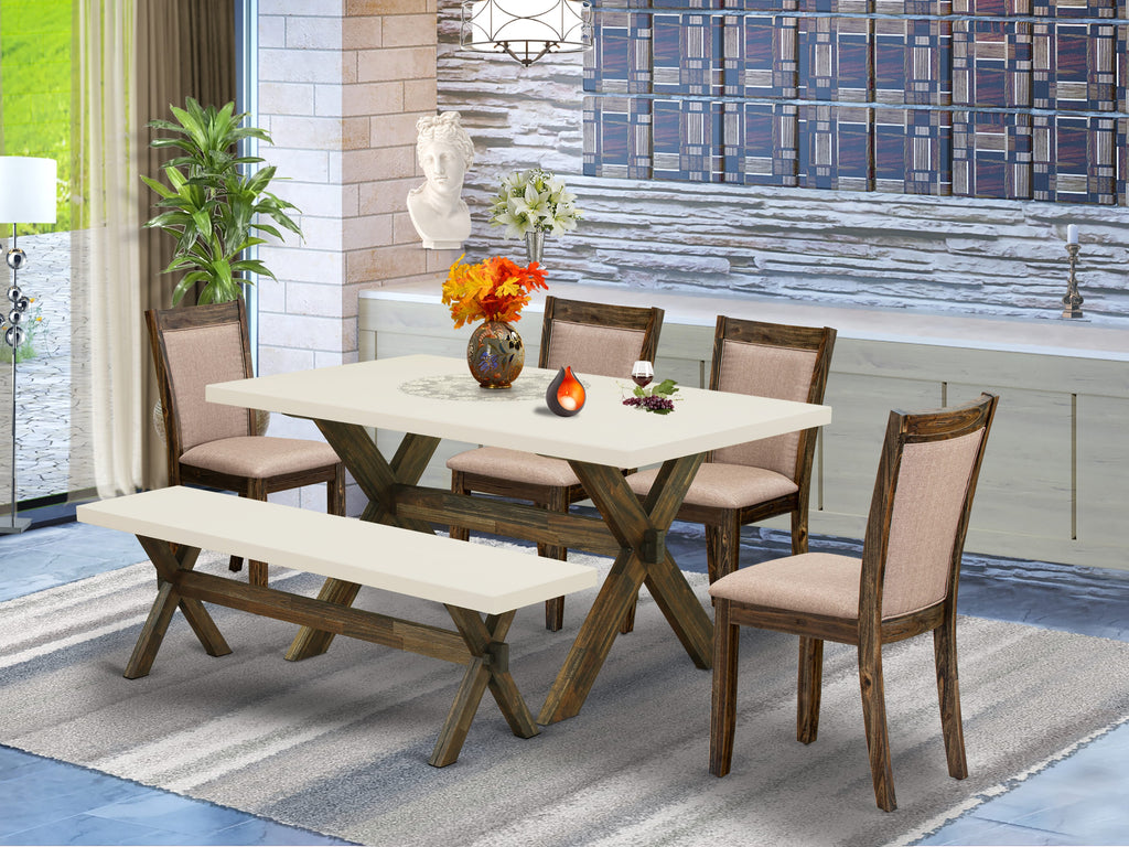 X726MBJ6C-D 6-Piece Dining Room Ensemble with X-Leg Rectangle Table and Dark Khaki Seating Set